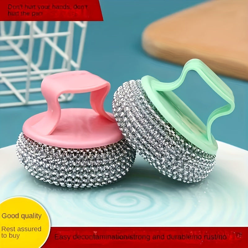 4/7pcs Random Color Cleaning Ball with Handle for Kitchen, Non-Stick Pan Household Kitchen Nano Steel Wire Detachable Washable Does Not Shed Does Not Hurt The Pot