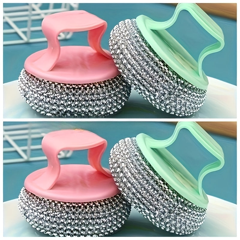 4/7pcs Random Color Cleaning Ball with Handle for Kitchen, Non-Stick Pan Household Kitchen Nano Steel Wire Detachable Washable Does Not Shed Does Not Hurt The Pot