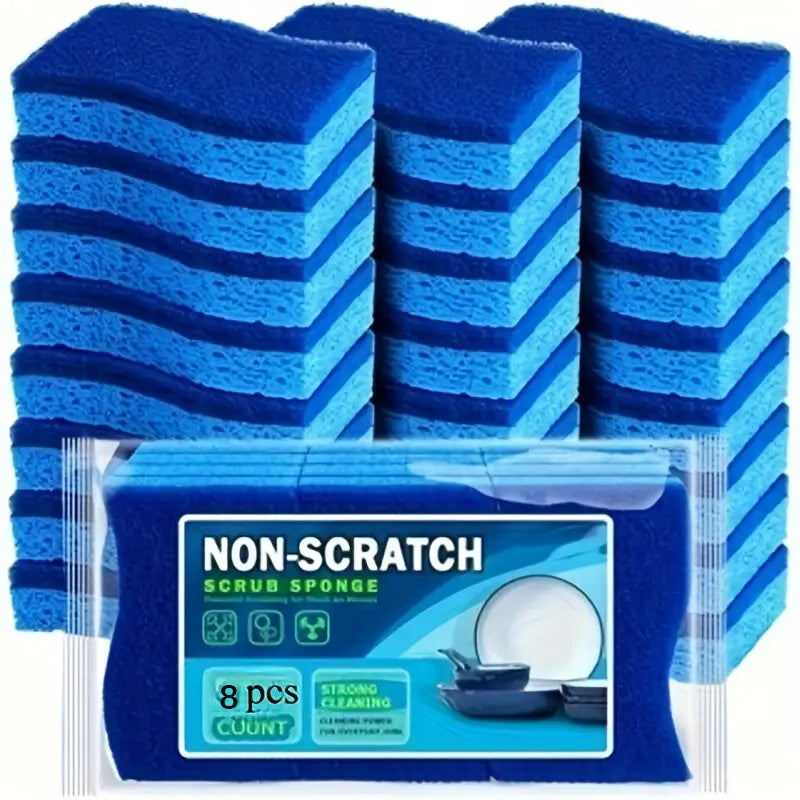 8pcs Wood Pulp Cotton Scouring Pads, Oil-Free Super Absorbent Cleaning Sponges