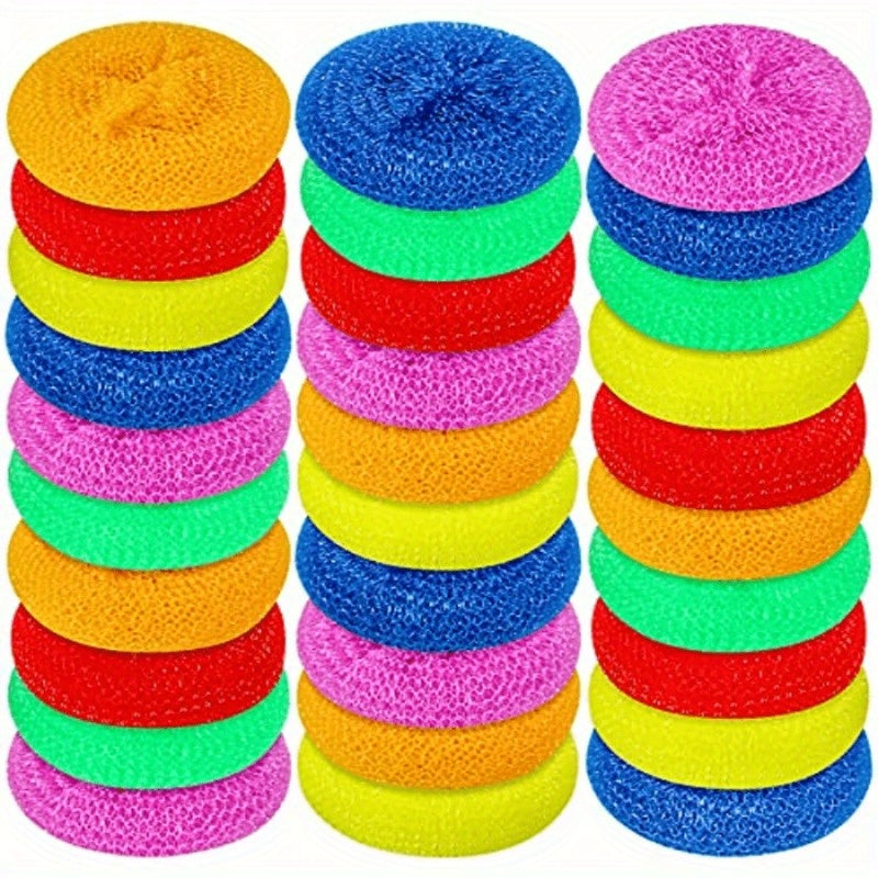 15 / 30pcs Assorted Color Dish Cleaning Kit - Durable Nylon Scrub Brushes & Non-Scratch Mesh Scourers - Perfect for Tough Stains & Commercial Use